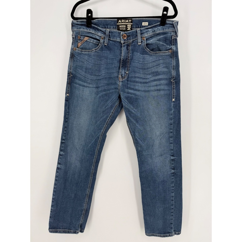 Ariat M8 Modern Slim Leg Jeans Mens 35x30 Medium Wash Denim Western Blue